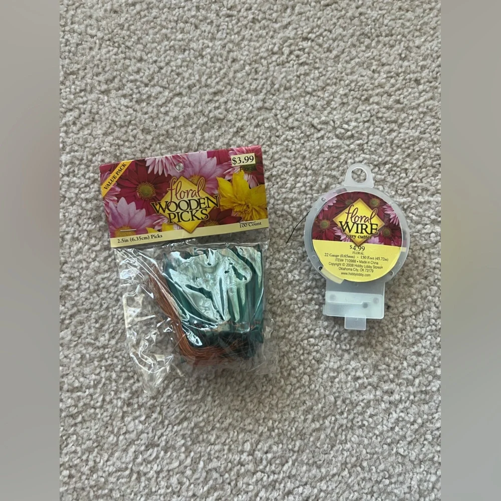 Floral Crafting Supplies Bundle – Wooden Picks + Floral Wire (New)